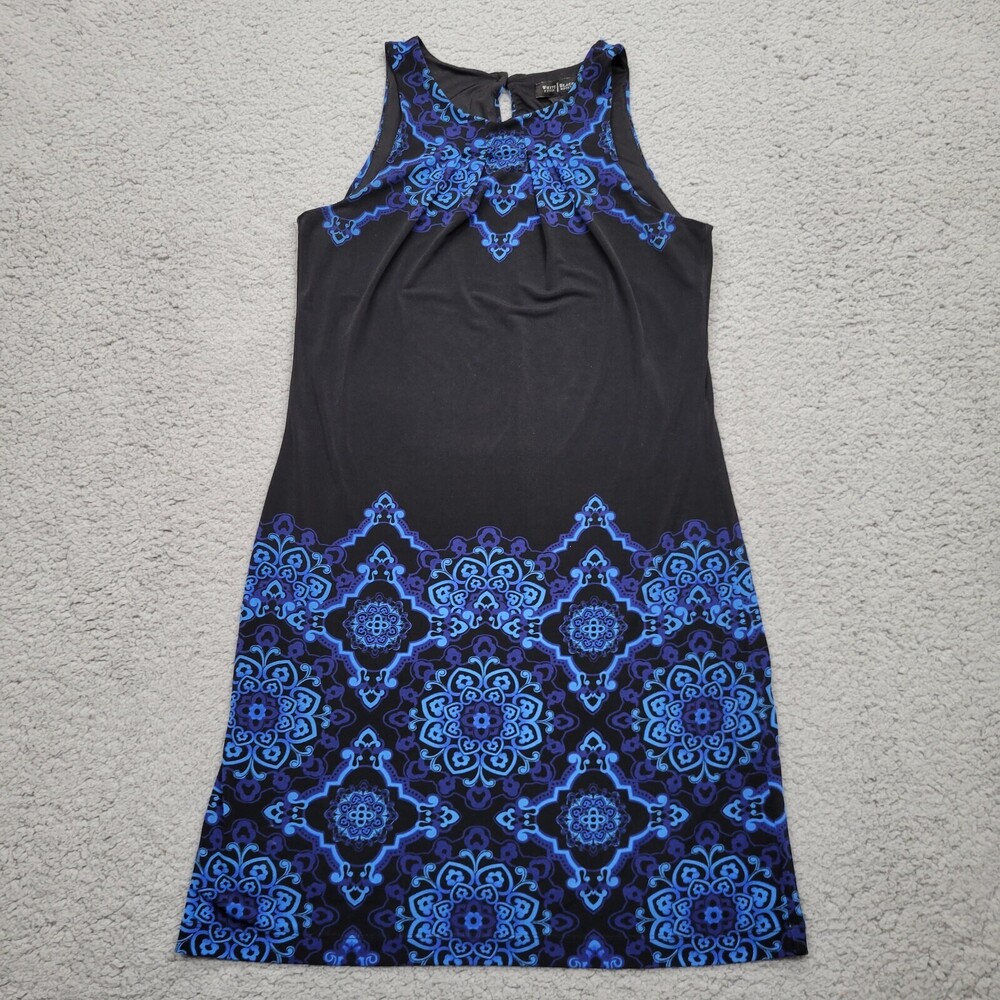 White House Black Market Womens Extra Small Dress Blue Black Geometric Shift